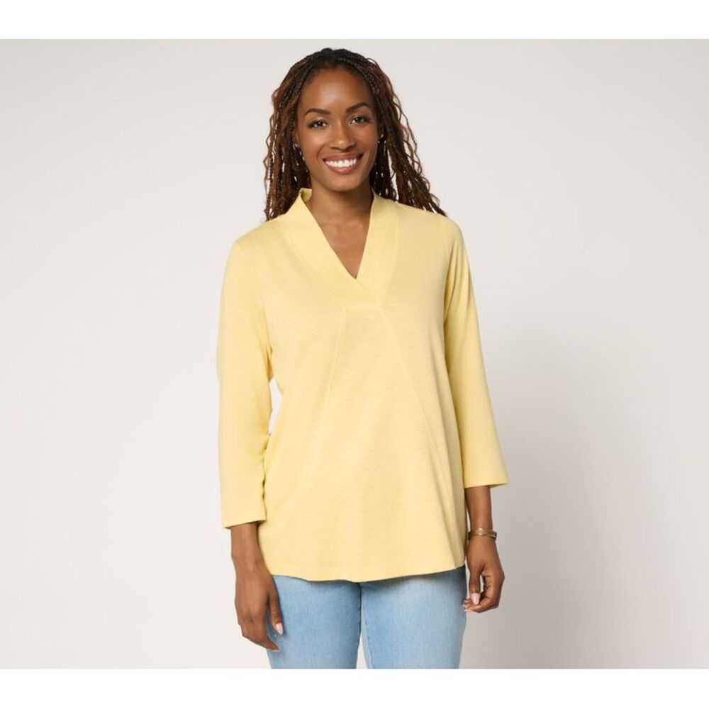Belle by Kim Gravel Women's Top Sz XL Slub Knit Western Chic Yellow